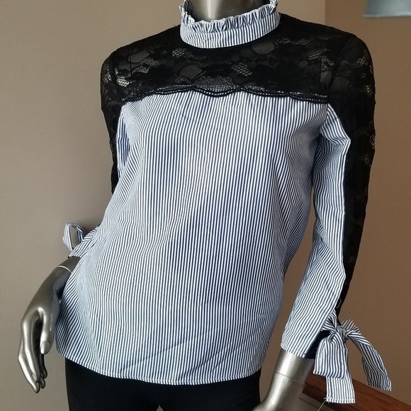 Black Lace and blue stripe shirt - Picture 1 of 5